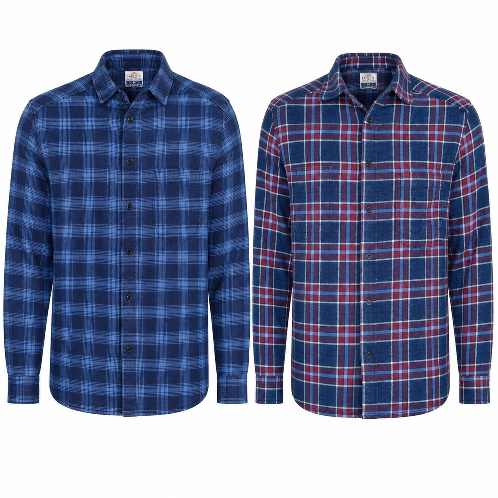 Faherty Reversible Plaid Flannel Shirt Mens Medium Cotton Button Down Outdoors